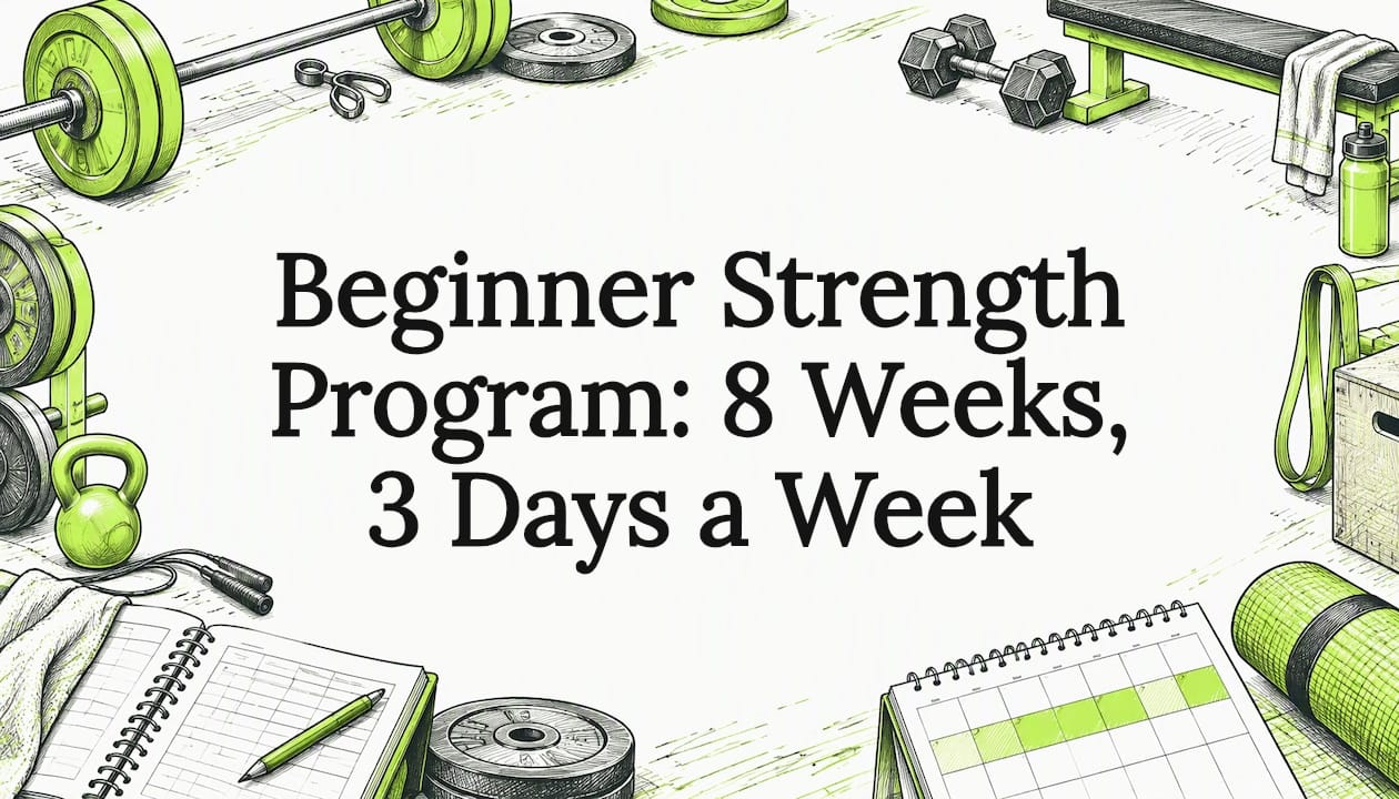 Sketch of strength training tools around a clear title area
