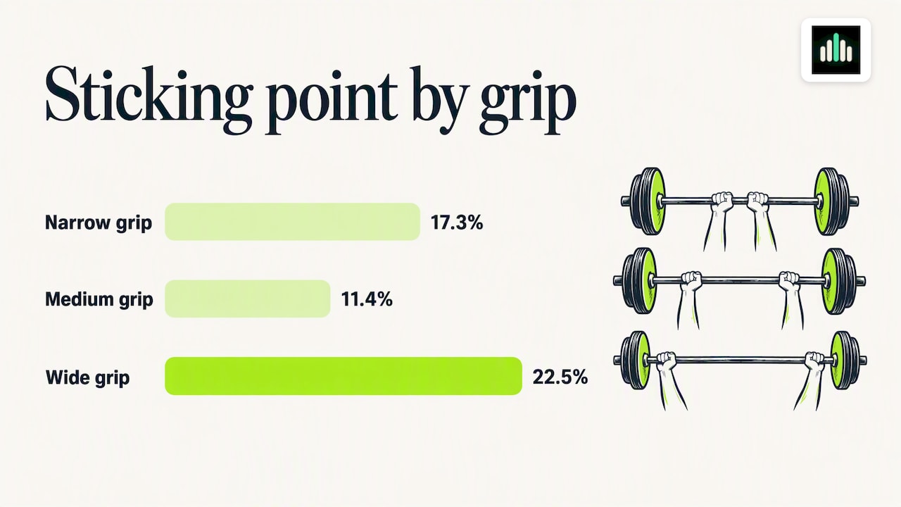 Sticking point duration by bench grip width