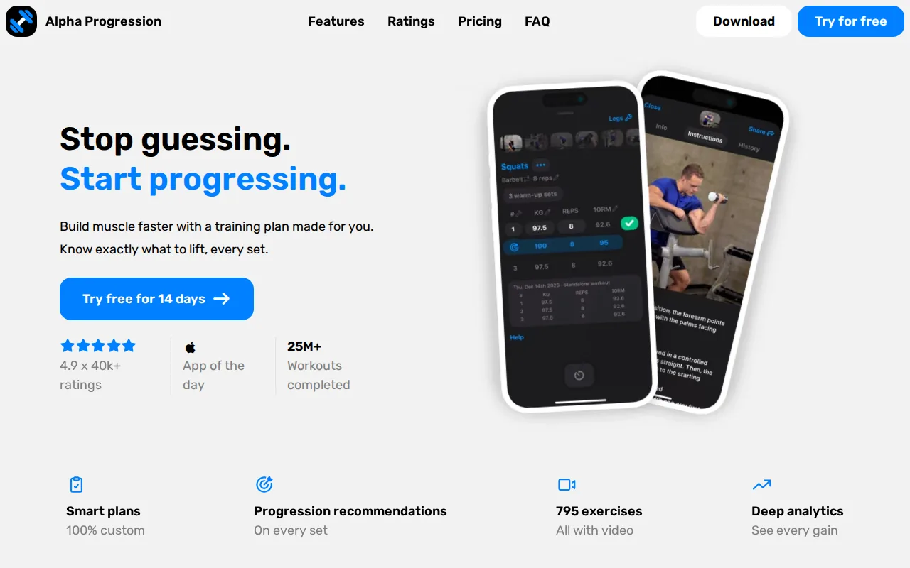 Screenshot of the Alpha progression website