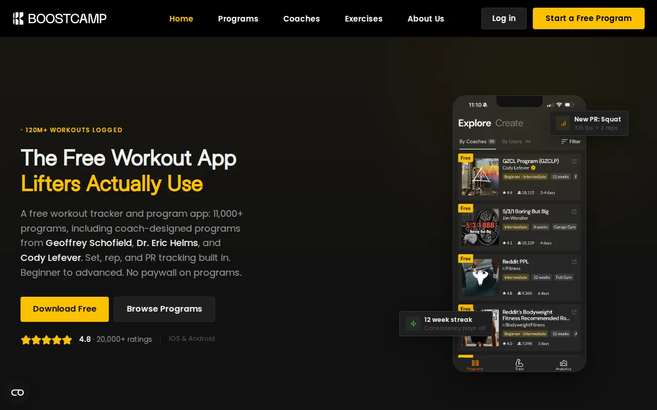 Screenshot of the BoostCamp website