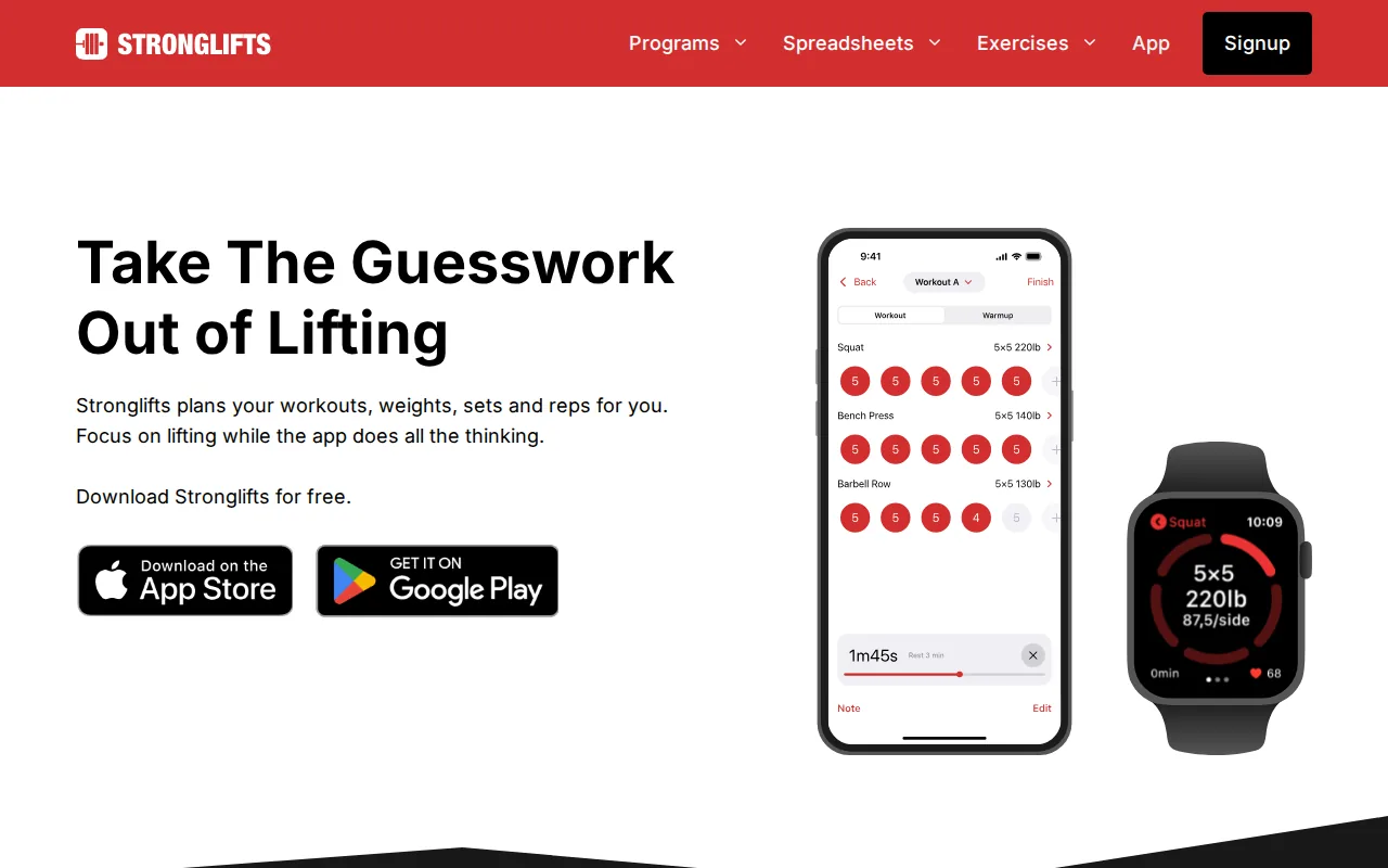 Screenshot of the StrongLifts 5x5 website