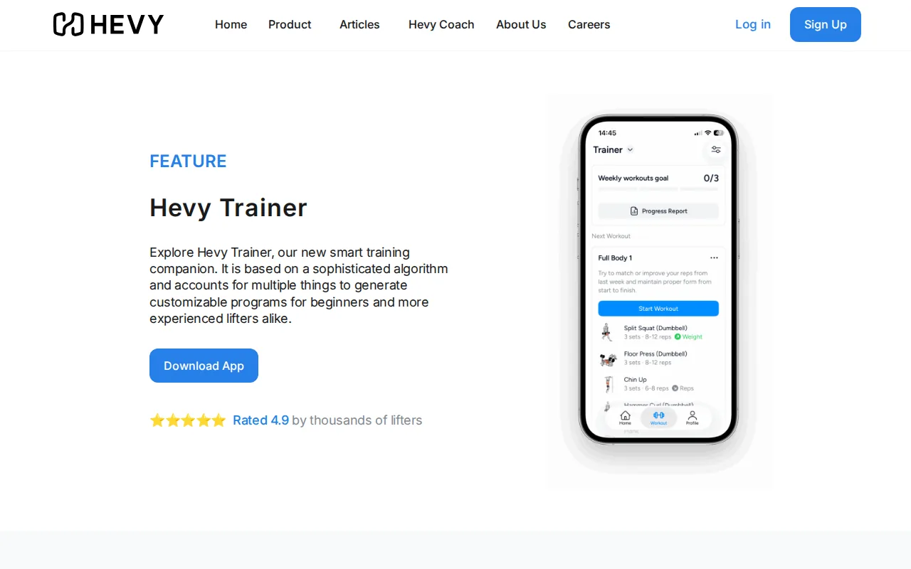 Screenshot of the Hevy website