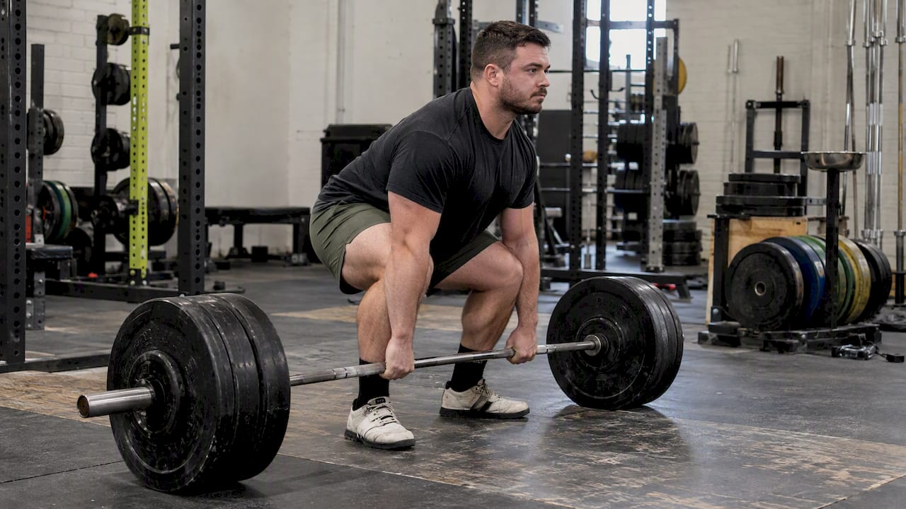 Lifter pulling barbell from floor