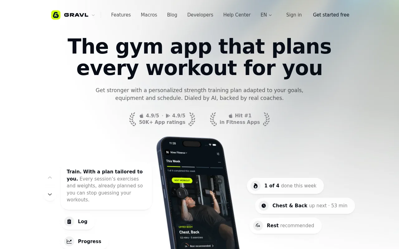 Screenshot of the Gravl website
