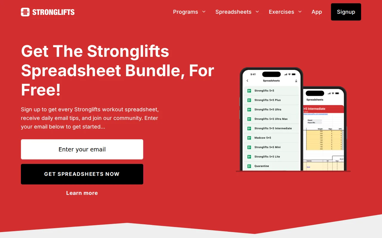 Screenshot of the StrongLifts 5×5 website