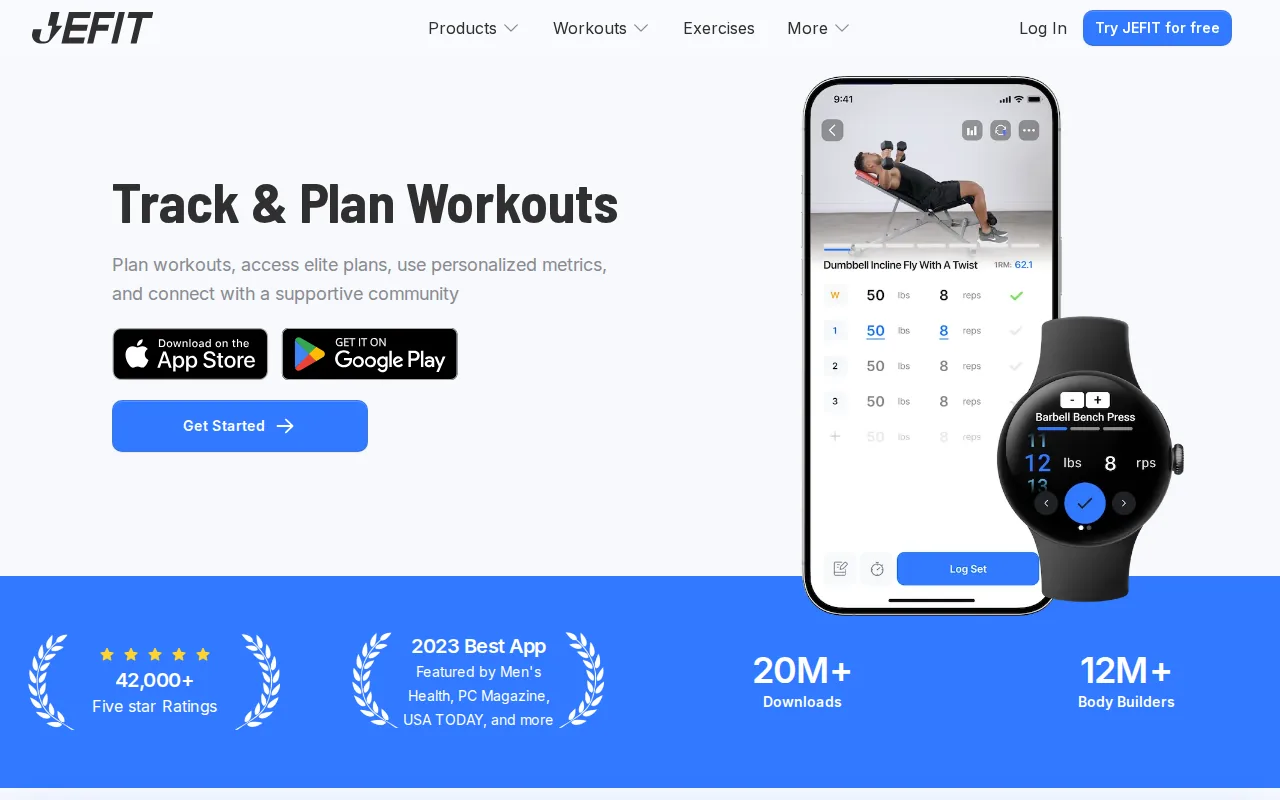 Screenshot of the JEFIT website