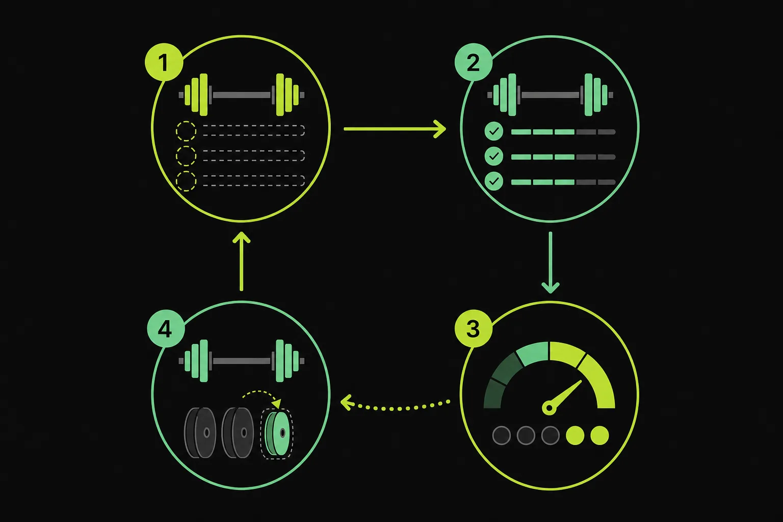diagram showing how a strength training app chooses the next weight from logged sets and RIR.