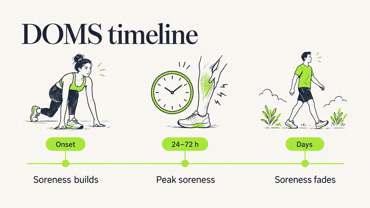Timeline of soreness building peaking and fading